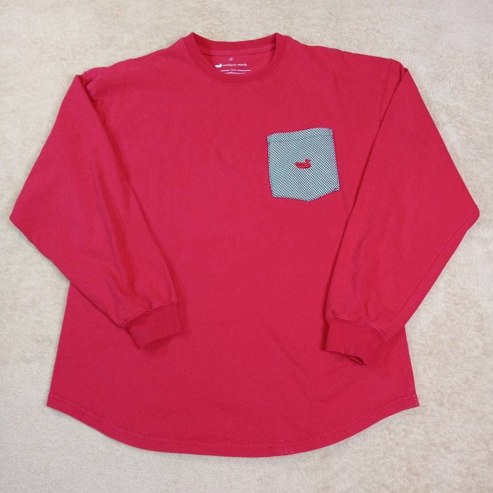 Southern Marsh Long Sleeve Crew Neck T-Shirt With Pocket Men's Small Red